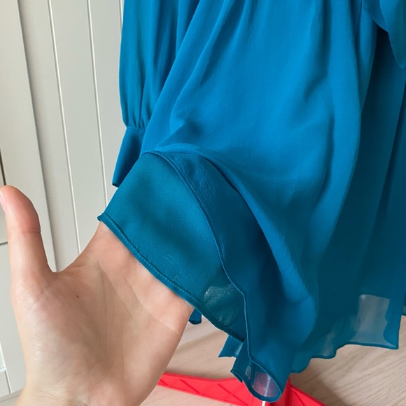 Rachel Zoe Mini Dress, Bow, 100% Silk, Flowy, Button-Down, Teal, Women’s (US M) - Picture 6 of 14